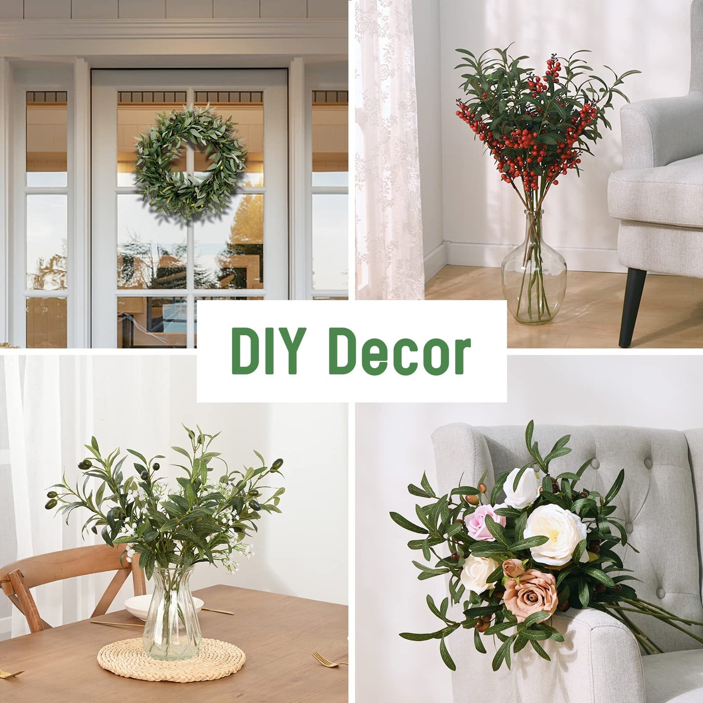 Waipfaru 5pcs 29'' Olive Branches for Vases with Battery Operated Lights, Lighted Olive Tree Branches with Timer, Artificial Greenery Stems Decor for Centerpieces Flower Arrangements Vases