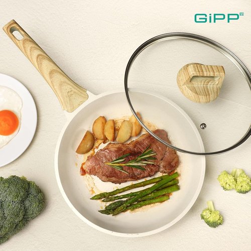 GiPP Nonstick Frying Pan Skillet - 11" White Granite Omelette Pan with Heat-Resistant Handle | PFOA Free, All Stovetop Compatible
