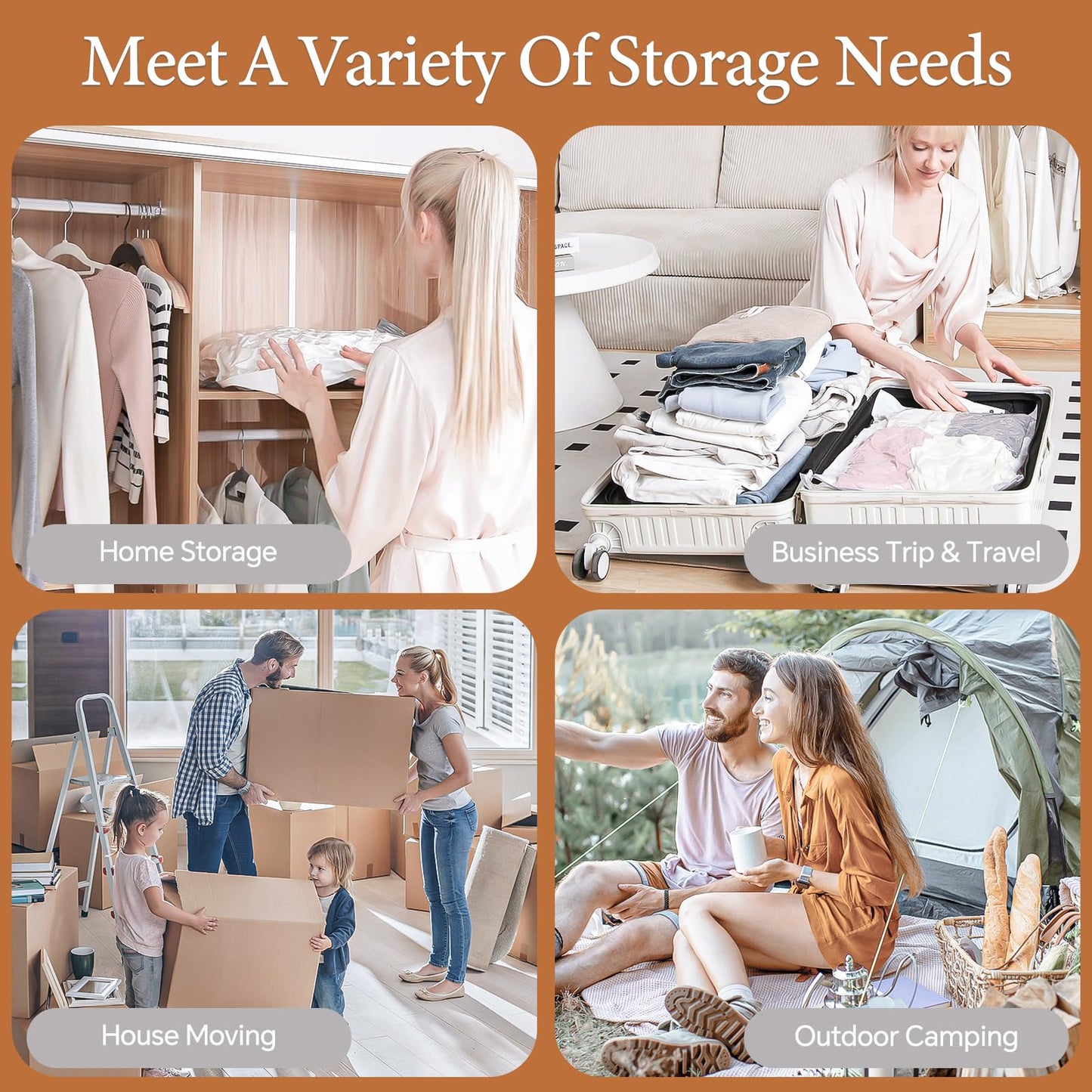 Vacbird Vacuum Storage Bags for Clothing Travel, 10 Pack Vacuum Bags with Rechargeable Cordless Air Pump(2 Large+4 Medium+4 Small), Compression Packing for Clothes Blanket Suitcase Luggage