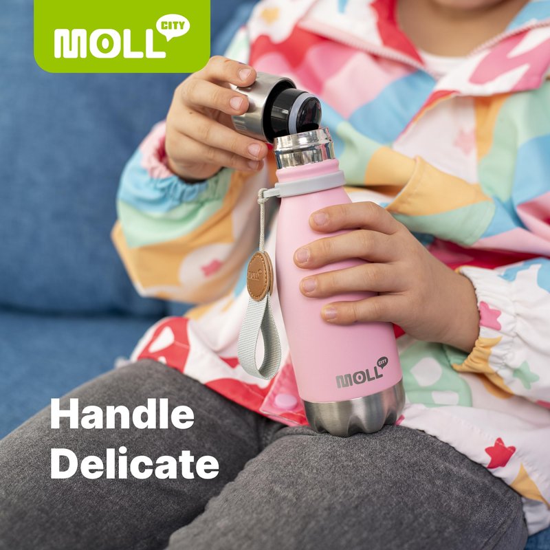 Mollcity Kids Water Bottle-9 oz Stainless Steel Vacuum Insulated Waters Bottle for Kids for School, Leak Proof Cola Shape Travel Small Water Bottle for Boys (Grass Green-Navy)
