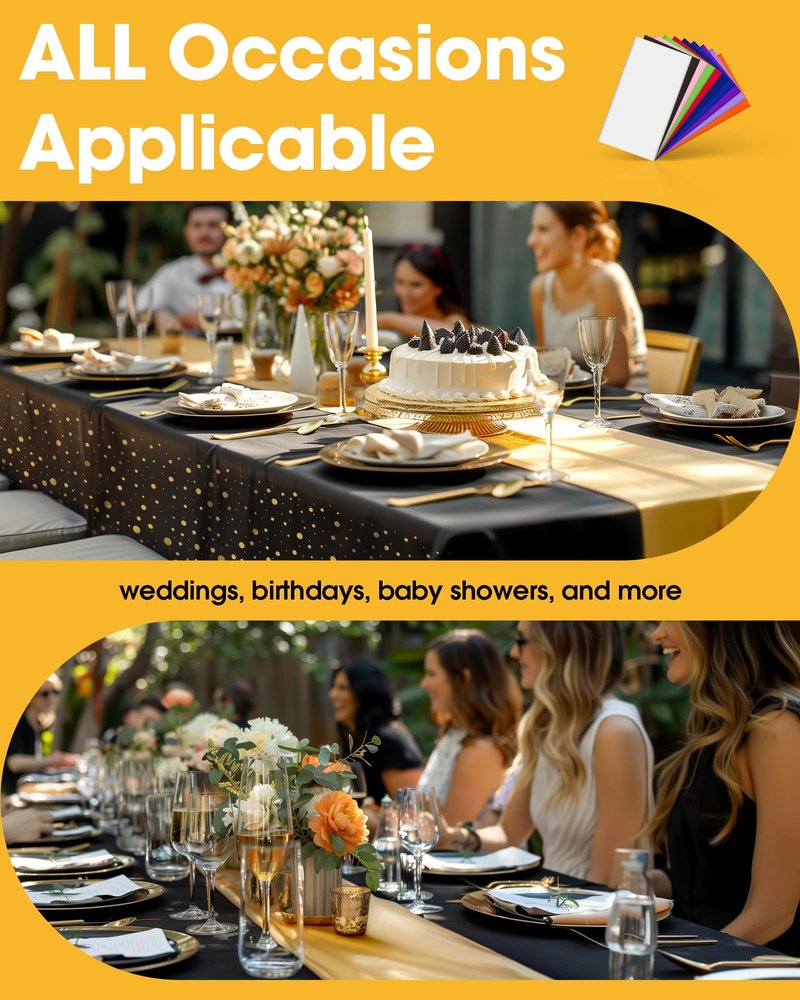 Niuara Graduation Decorations Table Cloth for Rectangle Table and Table Runner Set - 3+3 Pack, Plastic Table Cloth Disposable, White and Gold Tablecloth for Birthday, Wedding, Baby Shower, Christmas