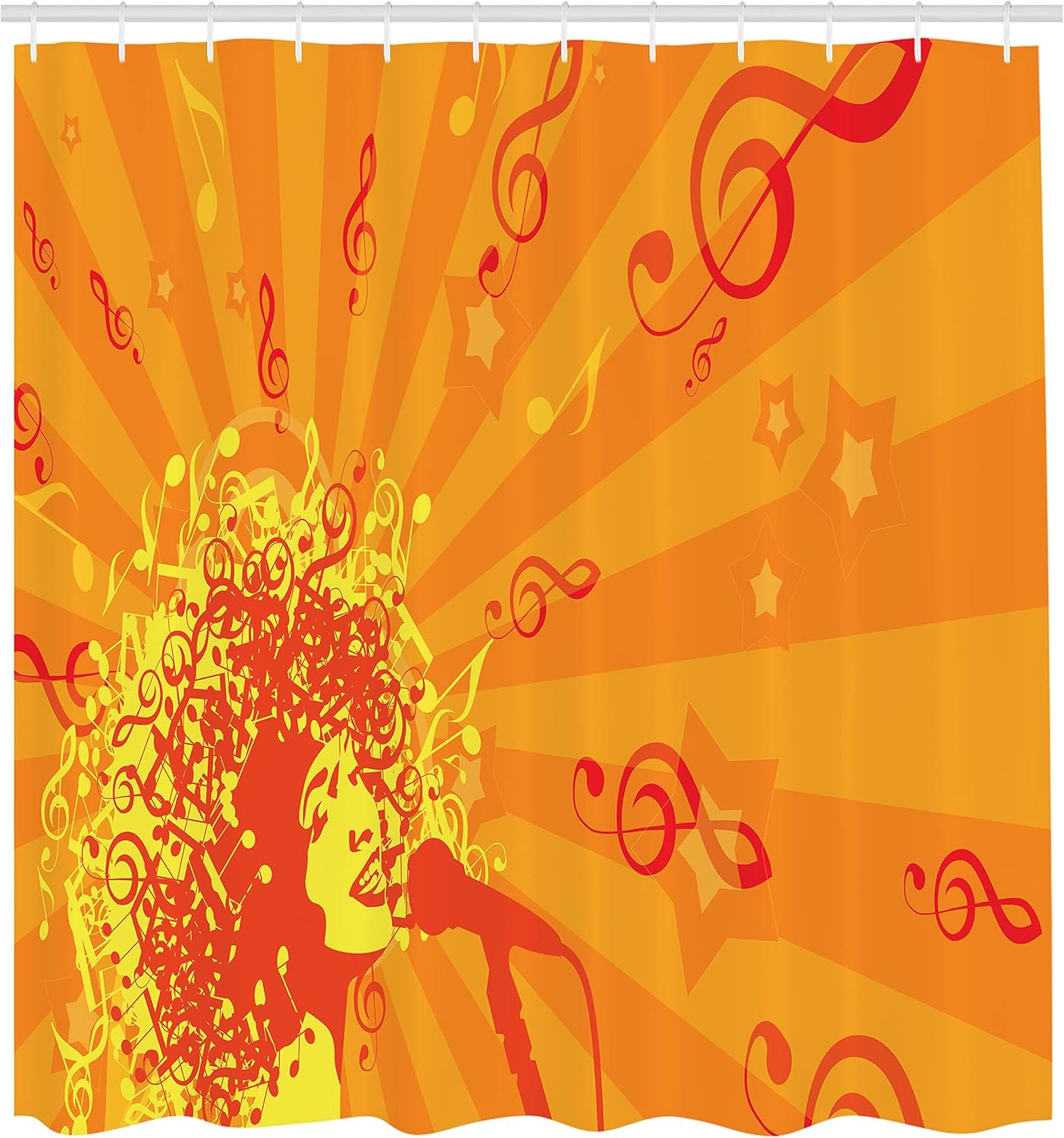 Jazz Culture Abstract Shower Curtain - Curly Haired Woman Design, 69x70", Fabric Bathroom Decor with Hooks