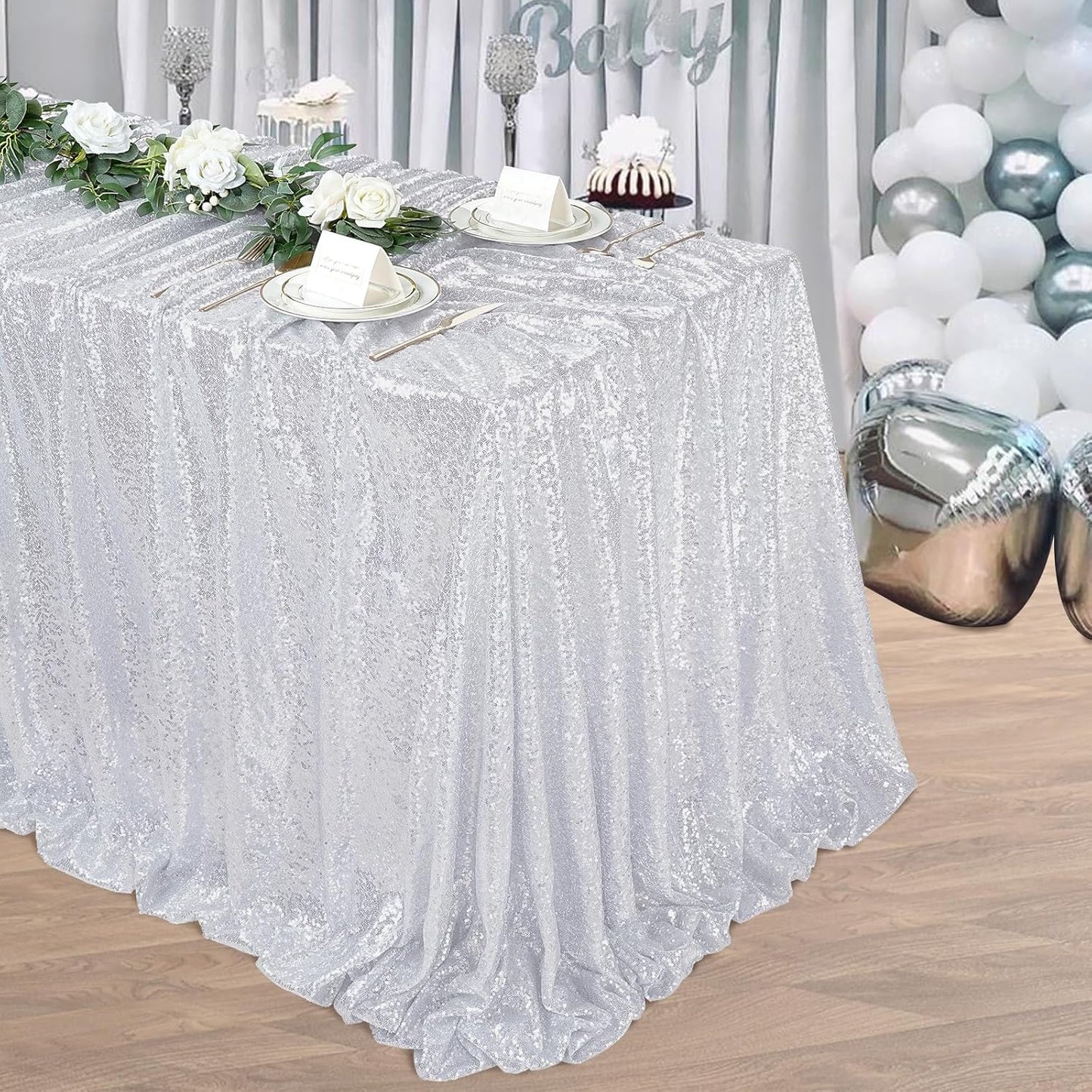 60x102 Inch Silver Sequin Tablecloth - Sparkling Glitter Cover for Weddings & Parties