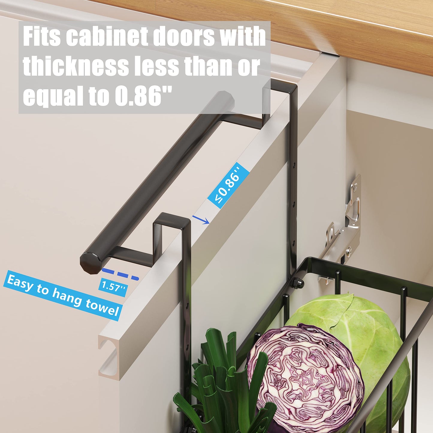 Aboevnc 2 Pack Cabinet Door Organizer with Towel Bar, Over The Cabinet Door Storage with Towel Holder for Kitchen Cutting Board,Black