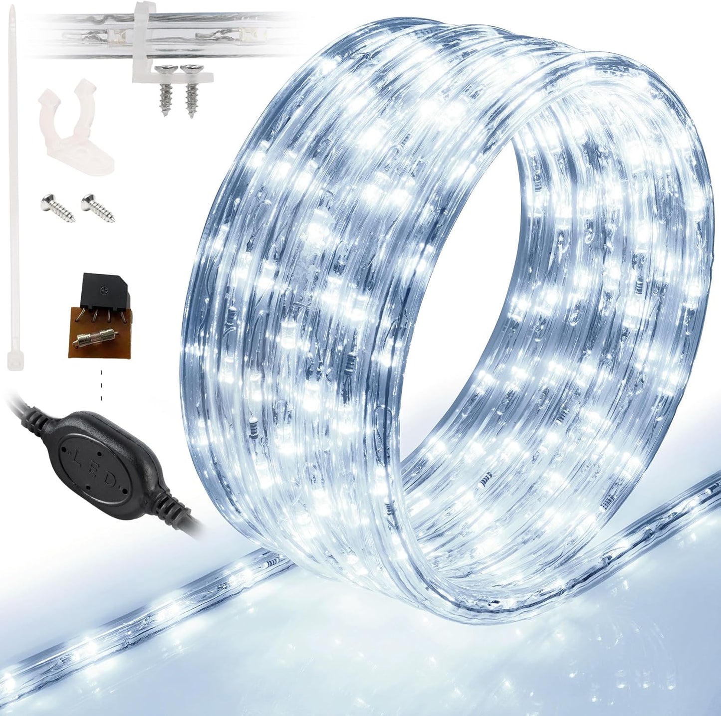 10ft Waterproof LED Rope Lights - 108 LEDs, Connectable Outdoor Christmas Decor