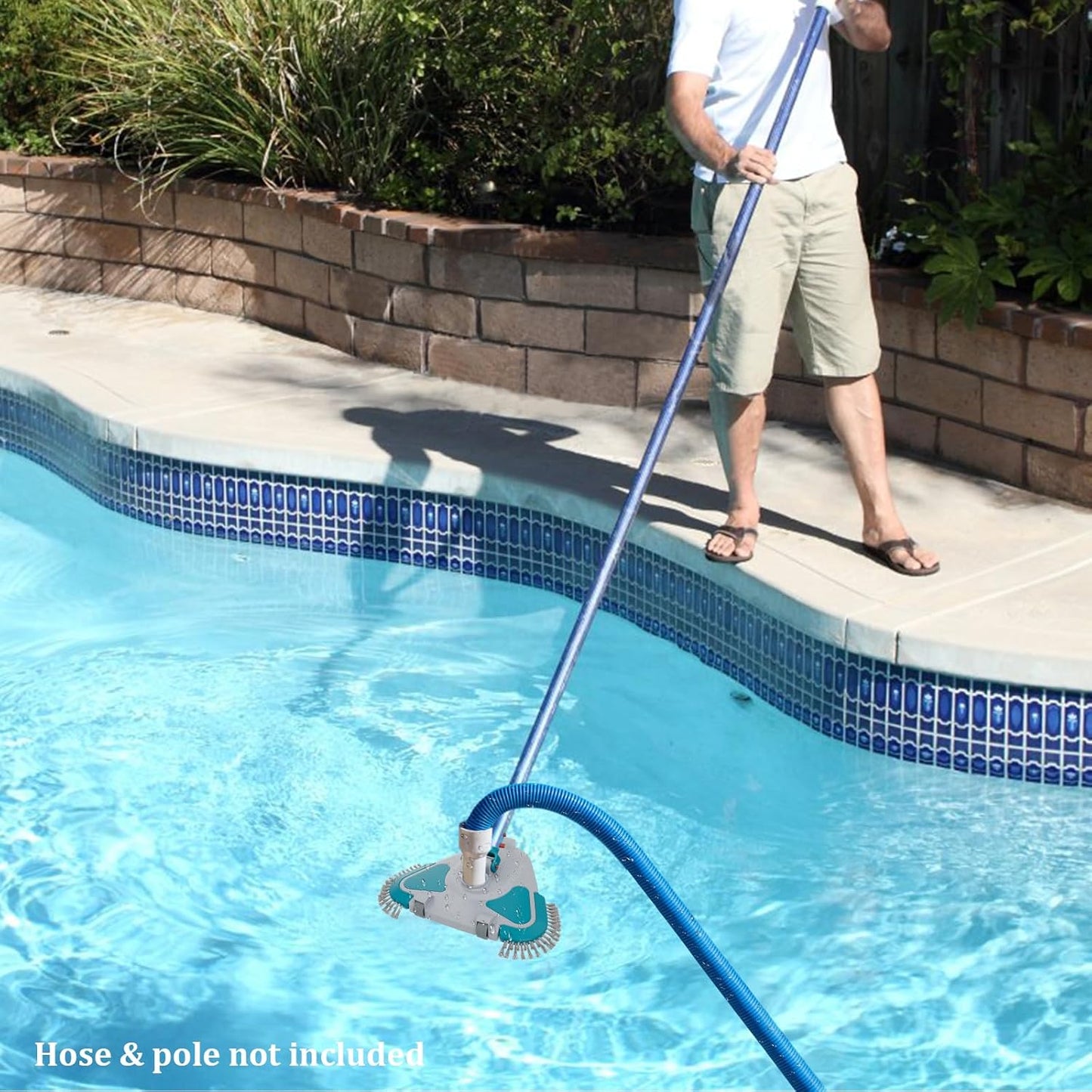 Upgrade Pro Weighted Triangular Pool Vacuum Head - Rotative with Brush & EZ Clip Handle for Vinyl Pools