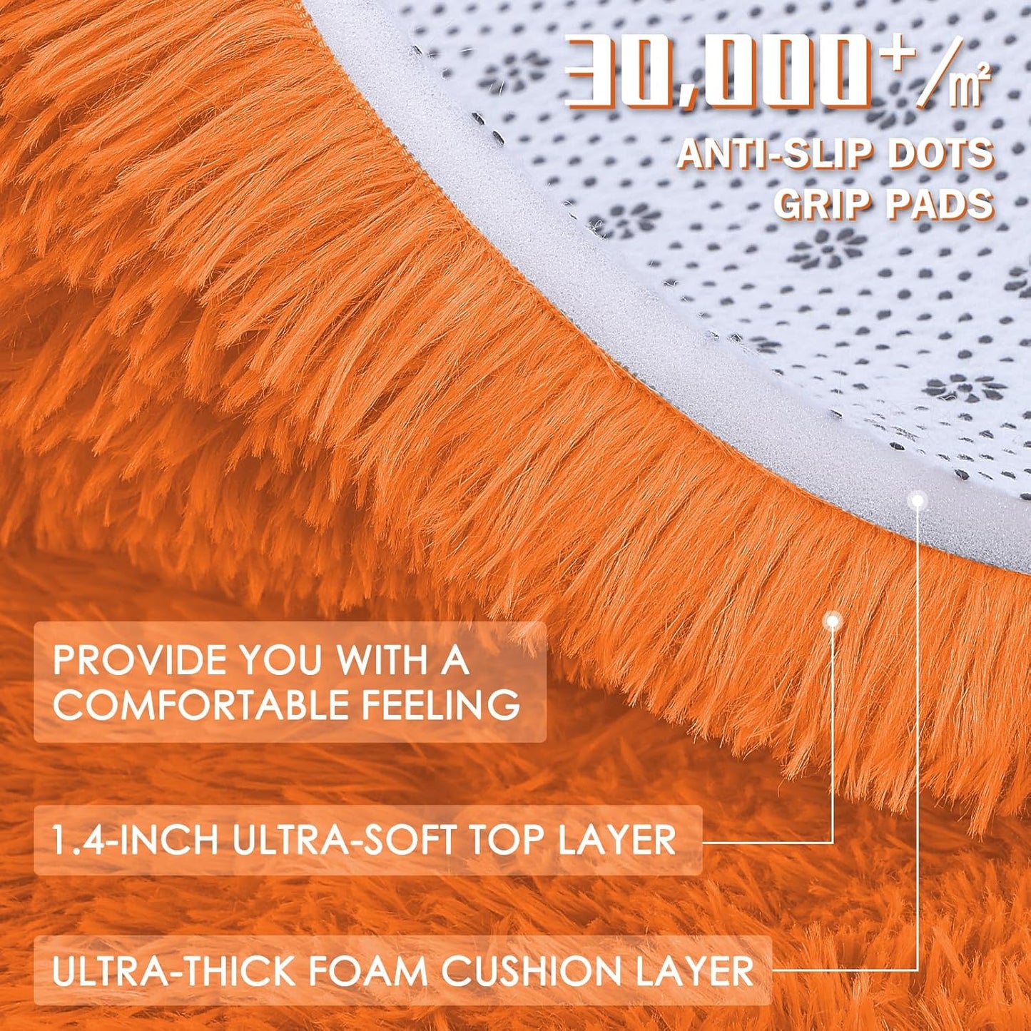 OLANLY Soft Fluffy 3x5 Machine Washable Bedside Rug - Cozy Indoor Carpet for Kids & Nursery | Orange