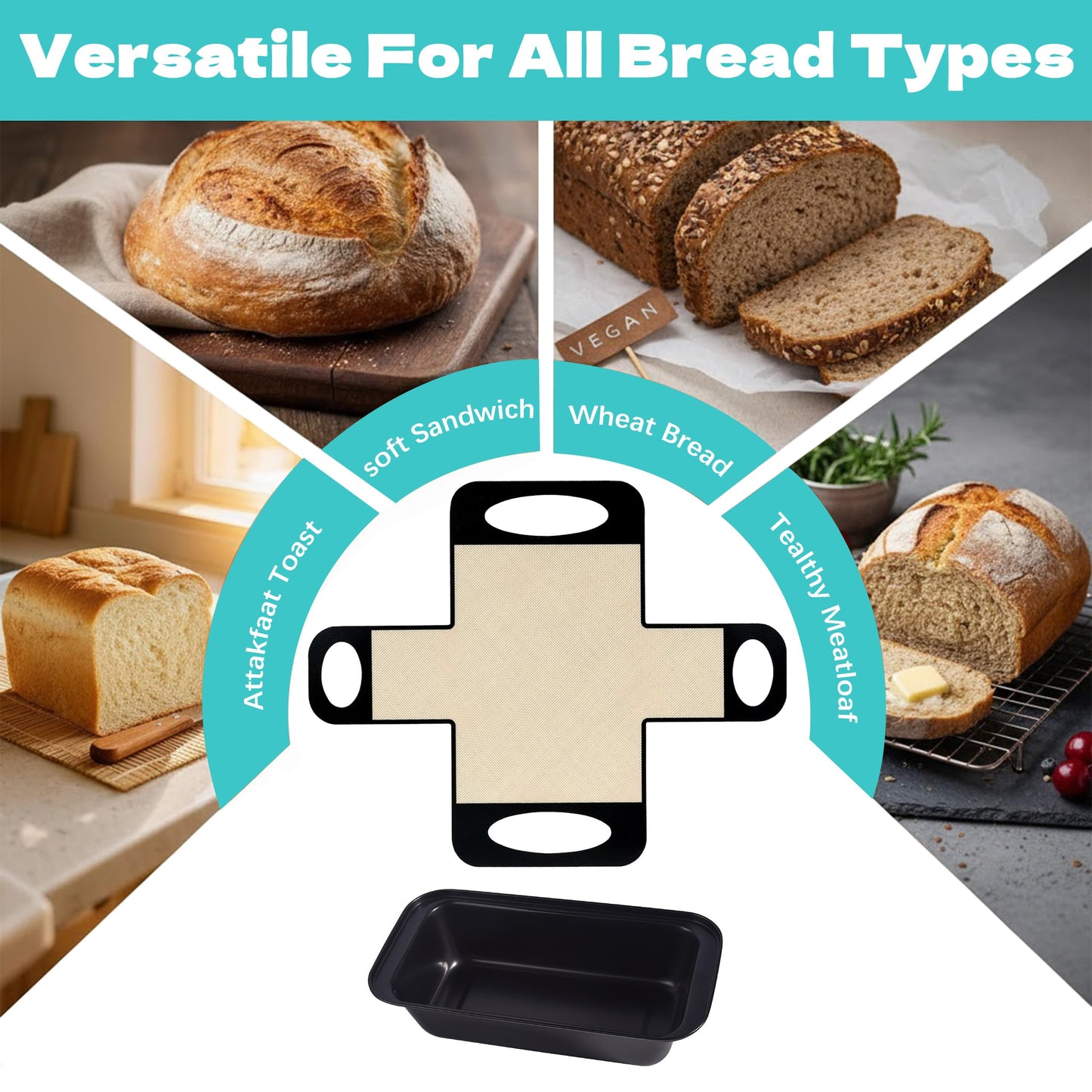 9 x 5 Loaf Pan Set with Silicone Bread Sling – 2 Bread Pans + 2 Nonstick Loaf Liners for Homemade Baking, Sourdough, Banana Bread, Sandwich Loaves – Rectangular Baking Tray for Kitchen Home Baker