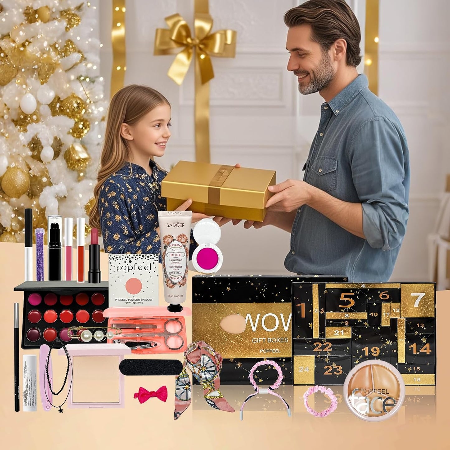 Skiennix Makeup Advent Calendar 2025 - 24-Day Countdown Gift Box for Christmas & Birthdays | Black Gold