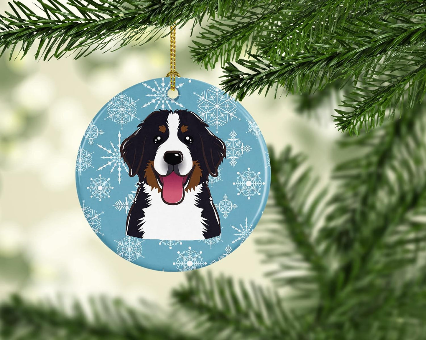 Snowflake Bernese Mountain Dog Ceramic Ornament - 3-Inch Christmas Tree Decoration