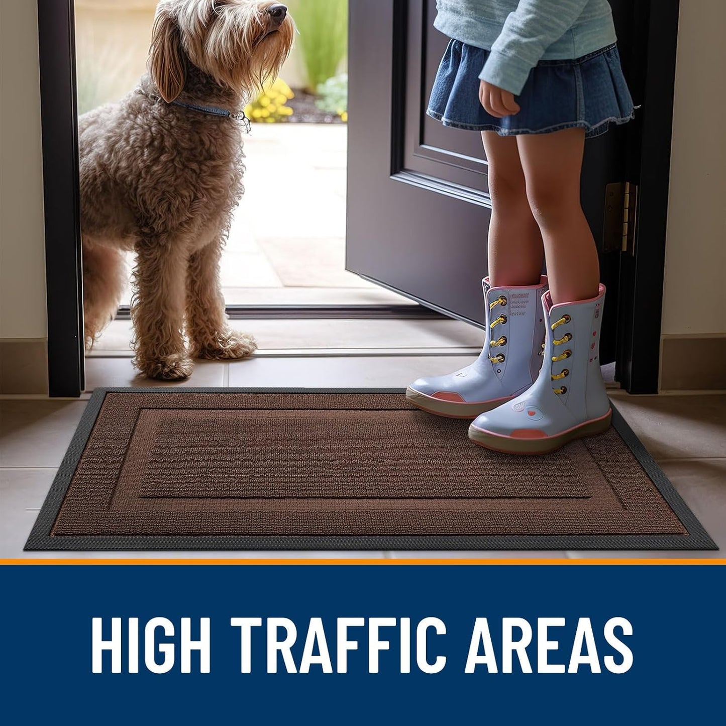 OLANLY Waterproof Front Door Mat - All-Season Indoor/Outdoor Doormat, Easy Clean, 47x17, Chocolate Brown