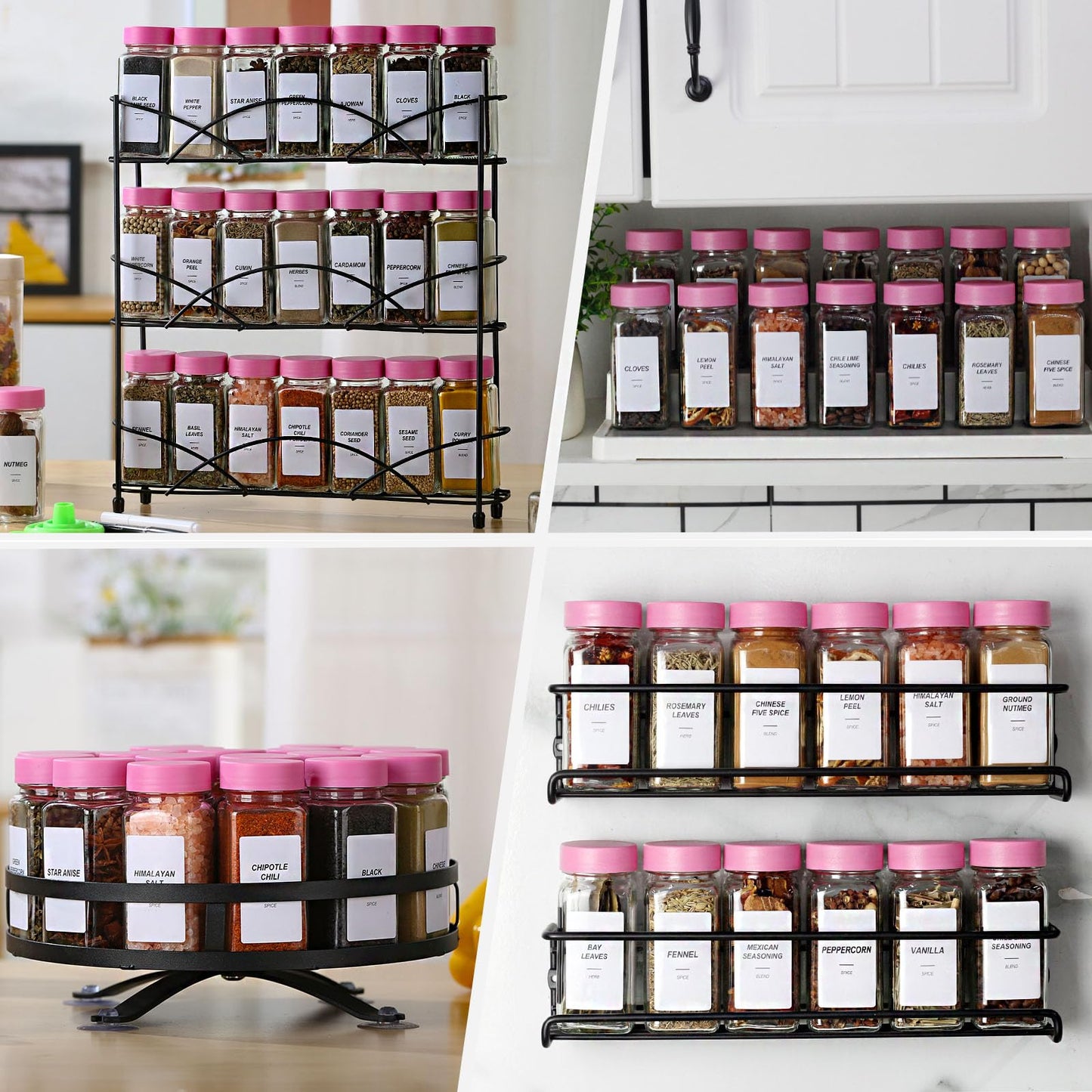 24 Glass Spice Jars with Label-4oz Spice Containers with Lids and Shaker Lids,3 Sets of Spice Labels 1 Collapsible Funnel 2 Erasable Markers (24)
