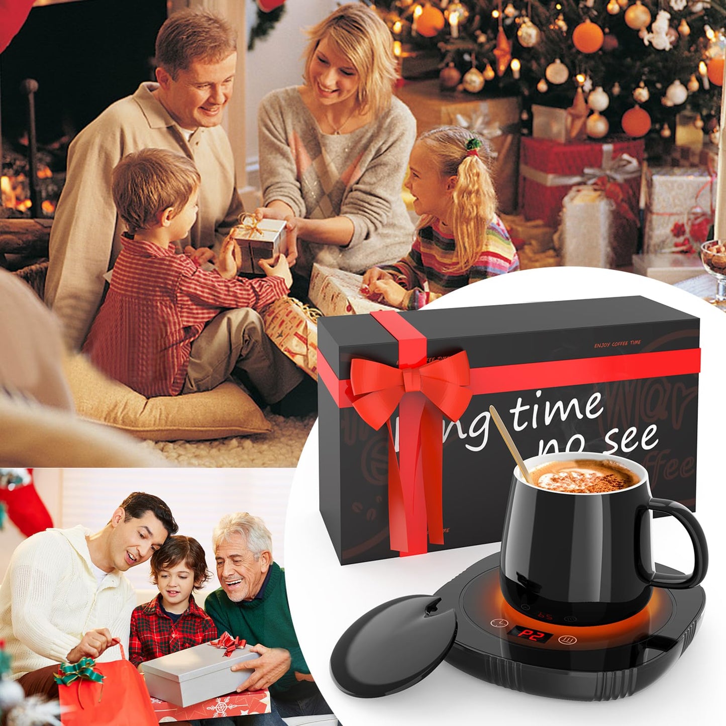 Coffee Mug Warmer, Cup Warmer for Desk with Auto Shut Off, 2 Temp Settings & 1-12H Timer, Coffee Heater Smart Electric Beverage Coffee Cup Warmer, Warmer for Tea, Water, Milk and Coco - Black