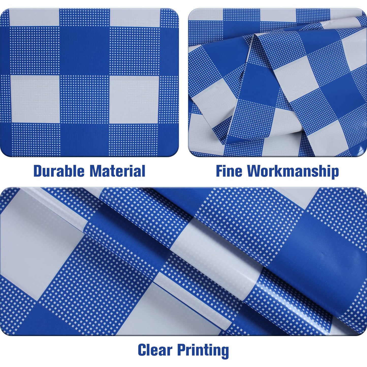 Kesfey 3 Packs White and Blue Gingham Table Cloths 54 x 108 Inches Disposable Plastic Checkered Tablecloths Waterproof Rectangle Picnic Party Tablecovers for Birthday Party Dining Table Kitchens