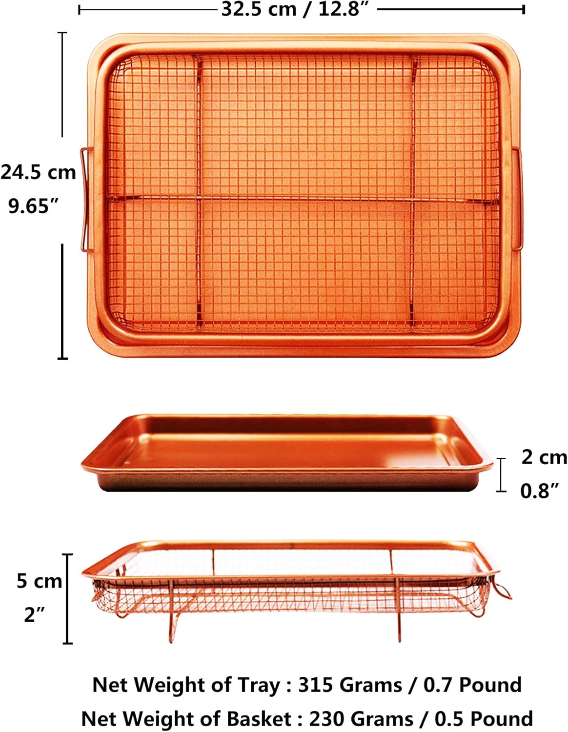 Skiennix Non-Stick Baking Tray - Copper Crisper Air Fryer Pan with Grill Basket | Perfect for Crispy Cooking