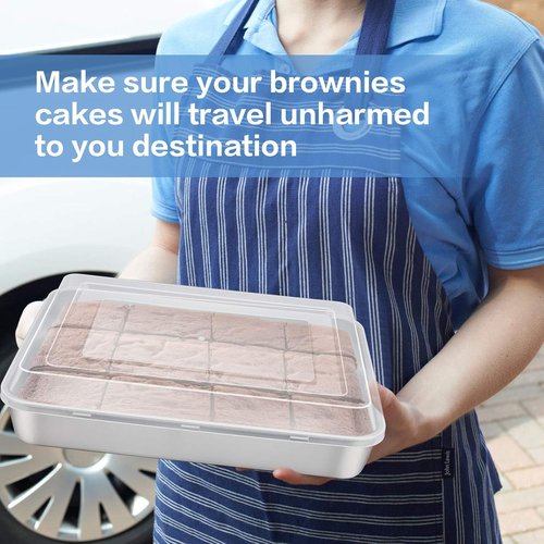 E-far Stainless Steel Baking Pan - Heavy Duty Rectangle Sheet Cake Pans with Lids | 12⅓ x 9¾ x 2 Inch - Set of 2