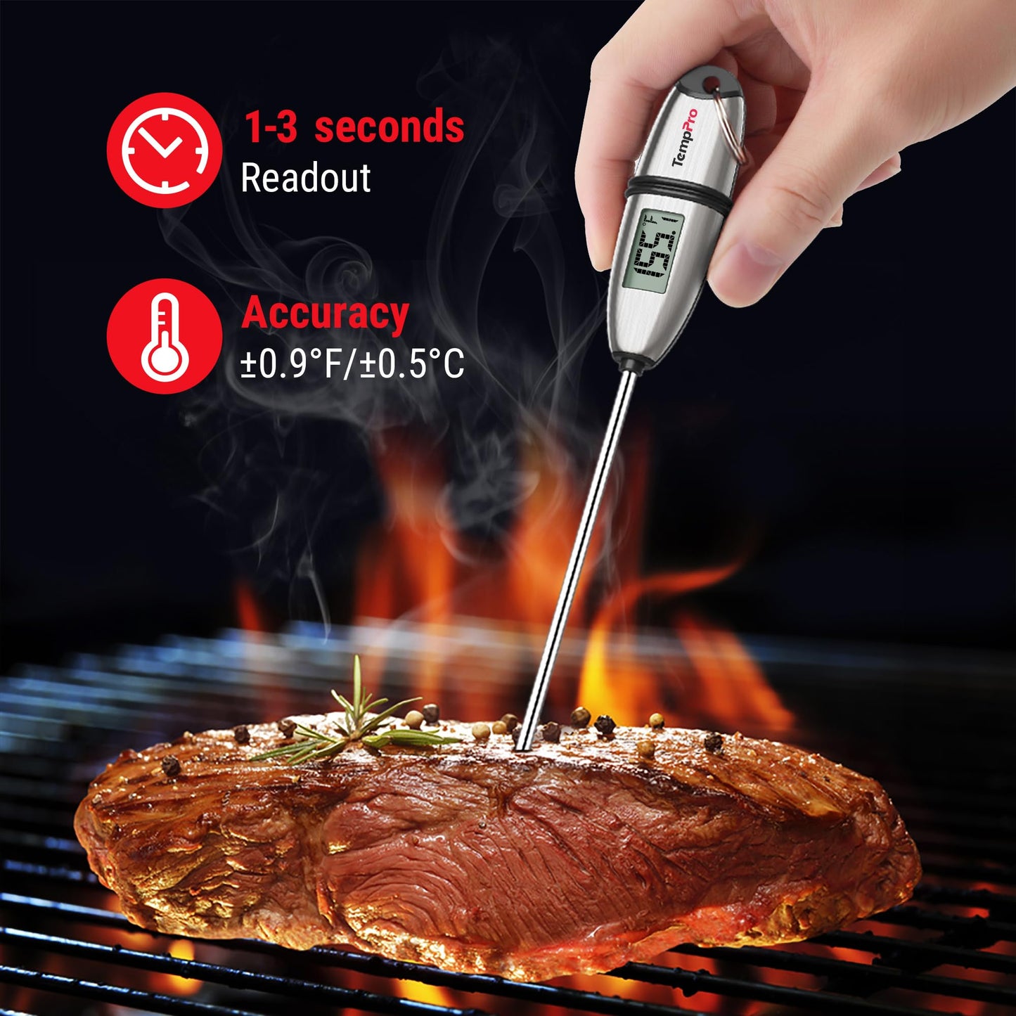 TempPro TP02S Digital Food Thermometer for Cooking Bread Baking Sourdough Liquids, Meat Thermometer Digital with Super Long Probe for Kitchen BBQ Yogurt Candy Making Accessory (Previously ThermoPro)
