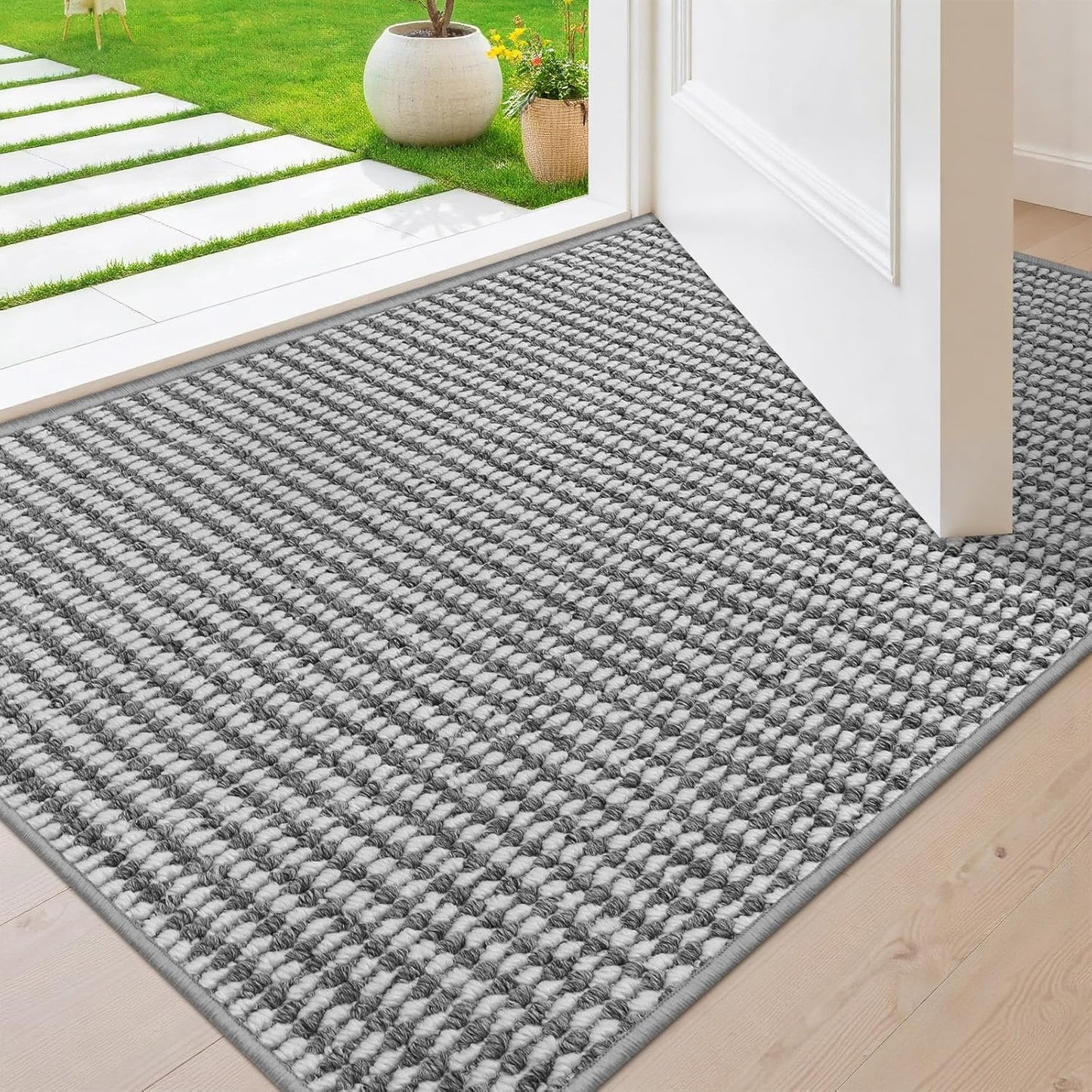 Regine Switzerland Dirt Trapper Door Mat - Non-Slip, Absorbent 24"x36" Indoor Entrance Rug | Grey White