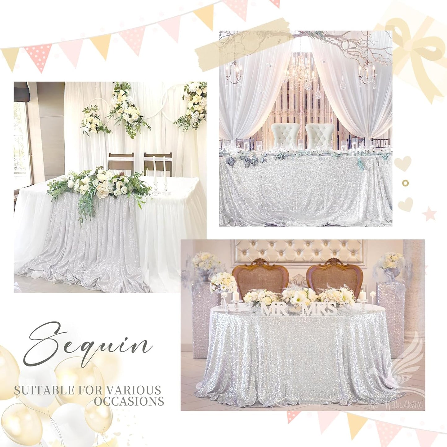 60x102 Inch Silver Sequin Tablecloth - Sparkling Glitter Cover for Weddings & Parties