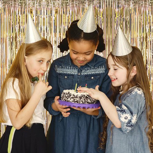 Champagne Gold Foil Curtain Backdrop - 20 Pack | 3.2ft x 8.2ft Metallic Tinsel Streamers for Parties
