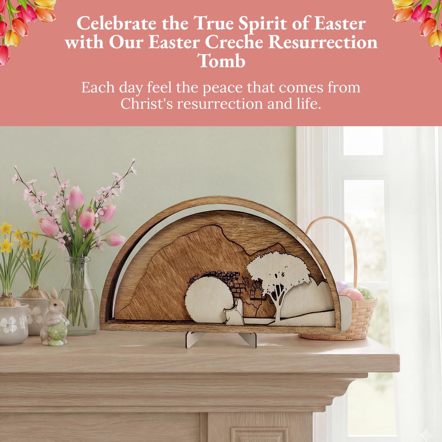 Mountain Top Creations Easter Creche – Empty Tomb Decor | Christian Easter Decor, Wooden Resurrection Scene, Easter Resurrection Tomb Scene Set for Home & Church