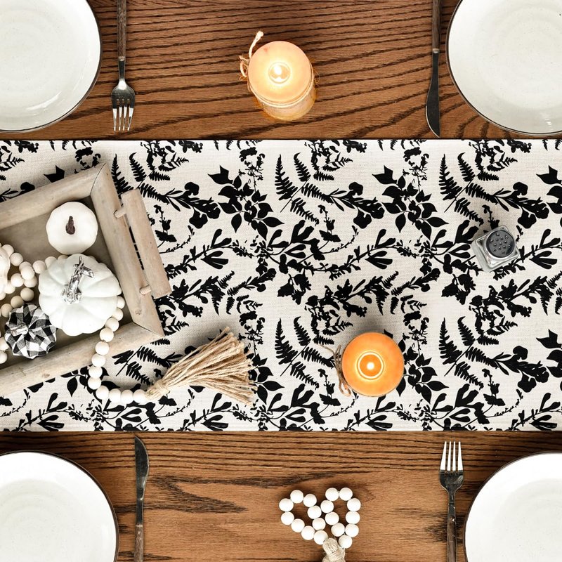 Artoid Mode Pumpkin Leaves Darkness Flower 210 GSM Fall Table Runner, Seasonal Autumn Kitchen Dining Table Decoration for Home Party Decor 13x90 Inch
