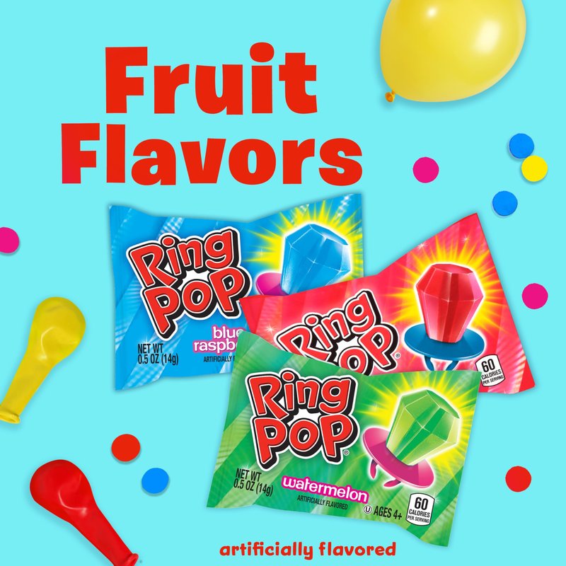 Ring Pop Lollipops - Bulk Candy Individually Wrapped Suckers Variety Party Pack- 50 Count w/Assorted Flavors - Hard Candy for Party Favors, Kids & Goodie Bags