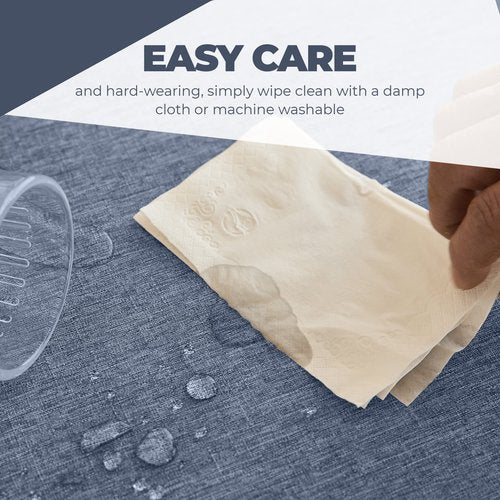 Decorelia Waterproof Faux Linen Rustic Farmhouse Table Cloth for Round Table, Texture Wrinkle-free Outdoor Table Cover for Party, Wedding, Picnics, Patio Table (60 Inch, Round (2-4 Seats), Denim Blue)