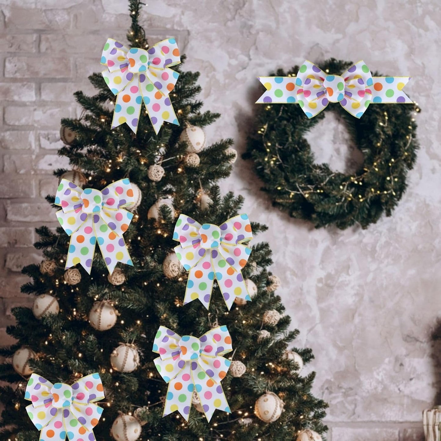 Meseey Burlap Wired Ribbon - Handmade Premade Bows for Wreaths & Gift Wrapping | Polka Dot Design