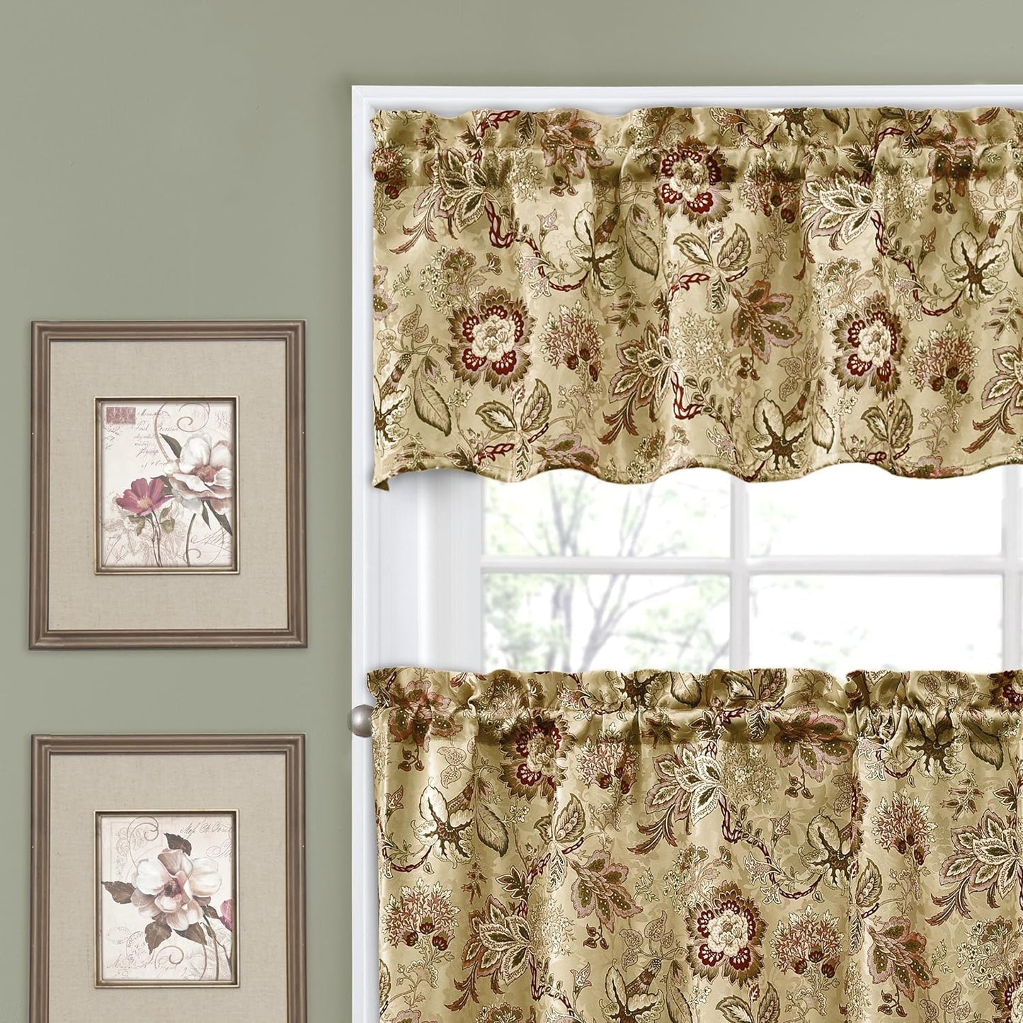 Navarra Modern Farmhouse Cafe Tier & Valance Set - 52" x 36", Antique Rod Pocket for Kitchen & Bathroom