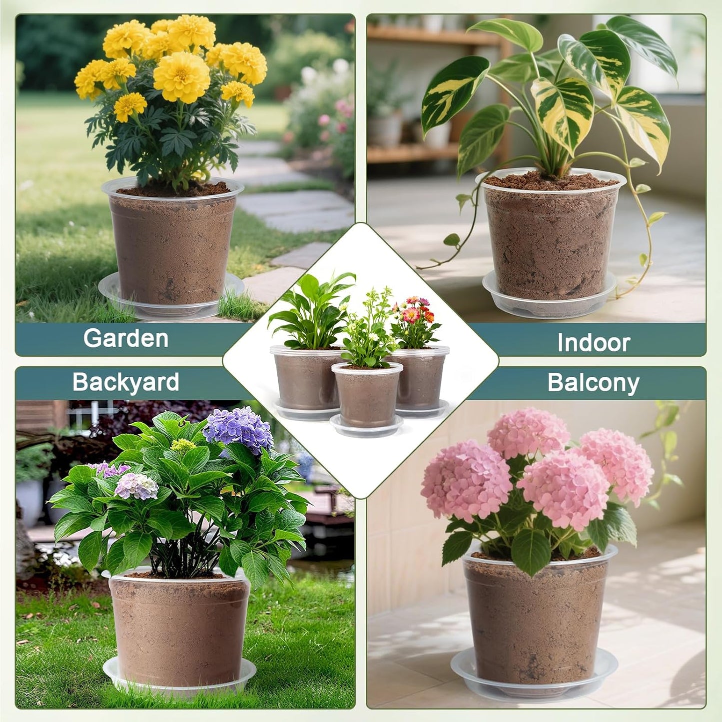 Skiennix Clear Nursery Pots - Large Size with Drainage & Saucers | 9 Pack Plastic Plant Pots for Seedlings