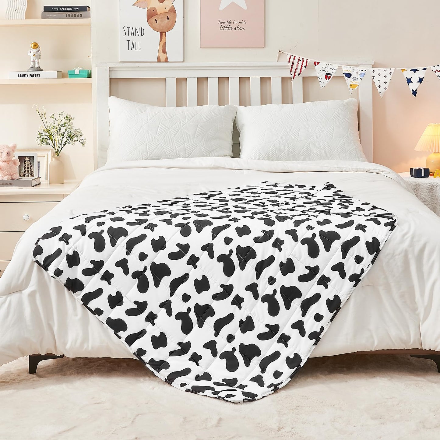 yescool Weighted Blanket 3 Pounds Cooling Weighted Lap Blanket, Cow Print Heavy Blanket for Sleeping, Comfortable Weighted Throw Blanket for 20-40lbs,36"x48"