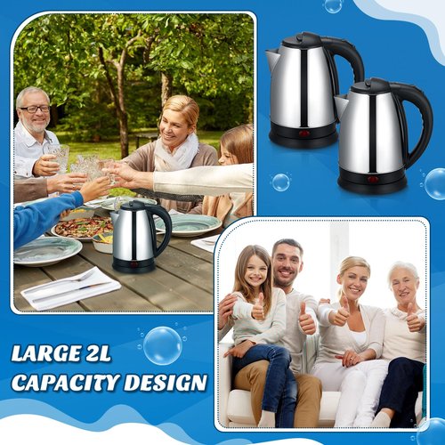 Baquler 2 Pcs 2L Electric Kettle Stainless Steel Hot Water Kettle with Auto Shut off and Boil Dry Protection Tech Electric Hot Water Pot Fast Boil for Coffee Tea Beverages