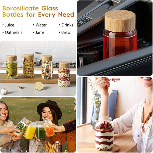 Freshmage Borosilicate Glass Water Bottles - Durable 16 oz Wide Mouth, Leak-Proof & BPA-Free (4 Pack)