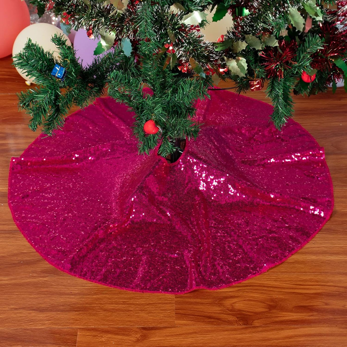 48-Inch Silver Sequin Christmas Tree Skirt - Reusable Holiday Decor for Festive Parties