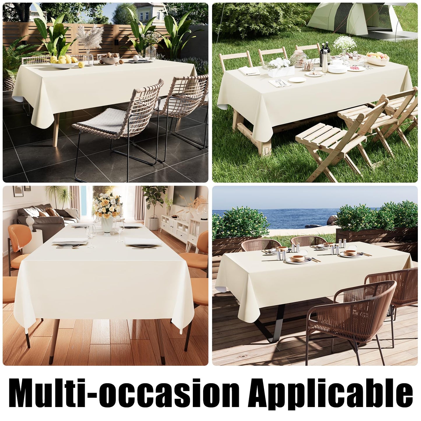 Smiry Rectangle Table Cloth 60x84 Inch, Waterproof Wipeable Vinyl Tablecloths Protector, Oil Spill Proof Plastic Table Cover for Dining, Picnic, Camping, Outdoor, Beige