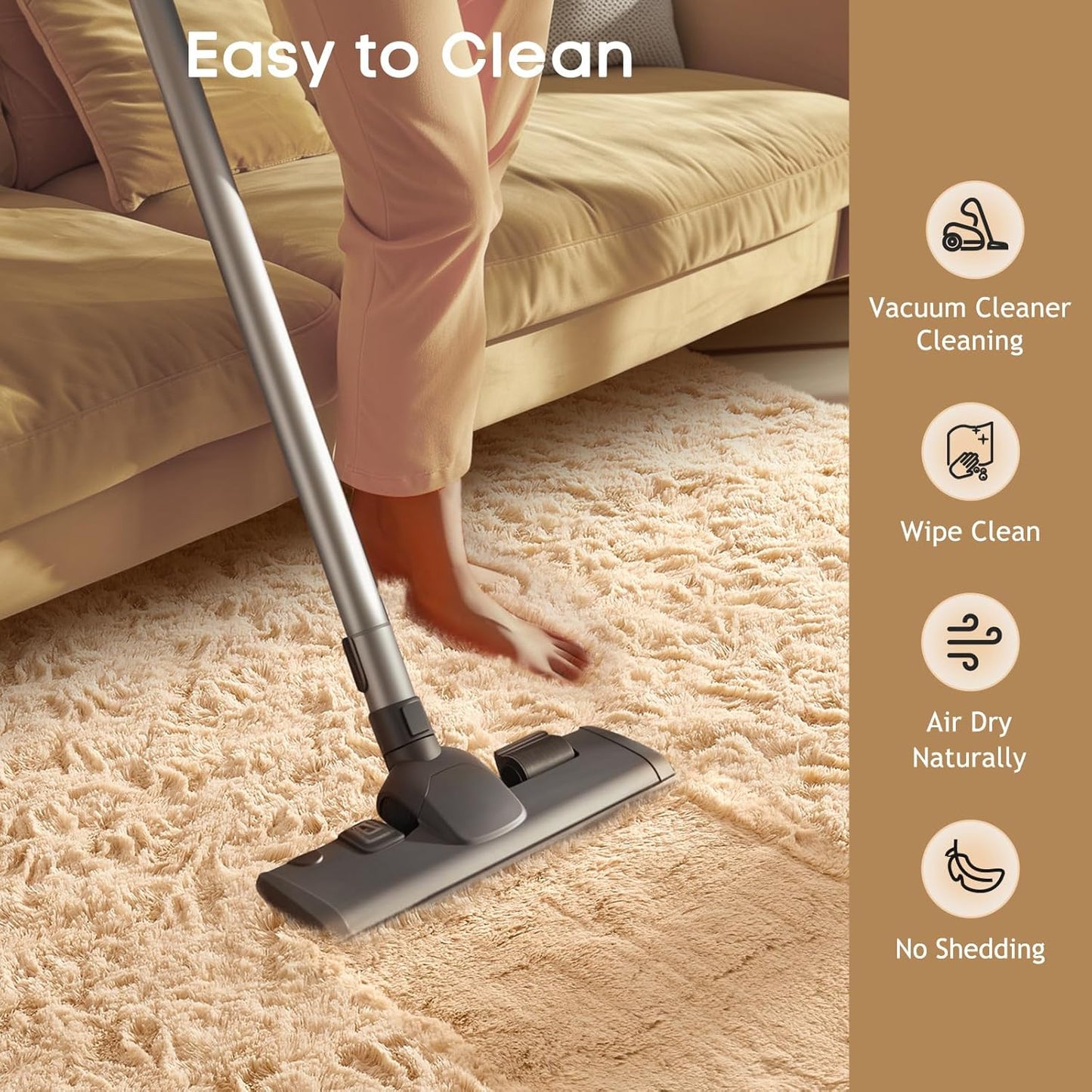 Ophanie 8x10 Beige Area Rug - Soft Shaggy Carpet for Living Room & Nursery Decor
