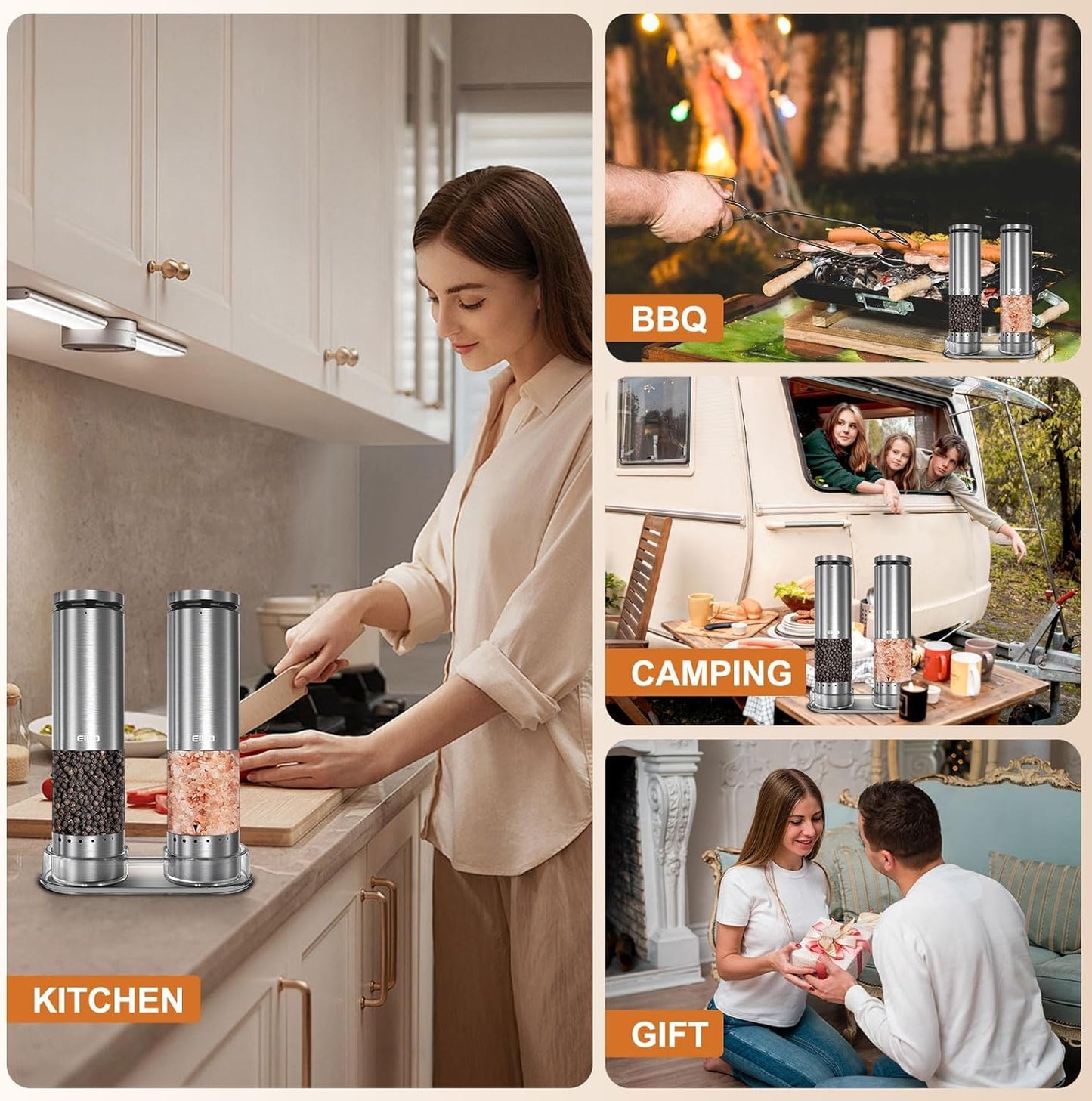 Skiennix Electric Salt and Pepper Grinder Set - Rechargeable Automatic Mills with Adjustable Coarseness | Perfect Kitchen Gadgets for Holiday Gifts