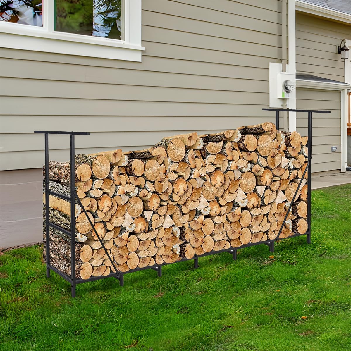 Vailge 8FT Firewood Rack - Heavy Duty Steel Holder with Waterproof Carrier Bag for Outdoor Use