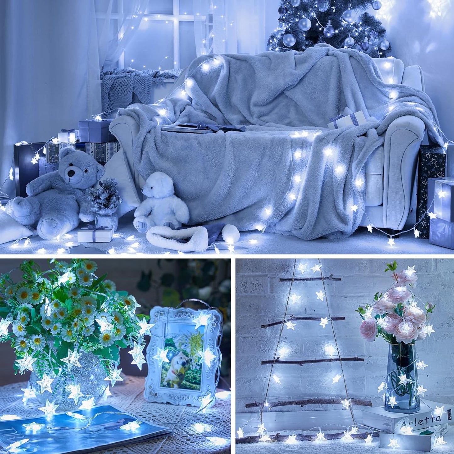 200 LED Fairy Lights with Remote & Timer - 16.4Ft Silver Wire Twinkle Lights for Indoor Christmas, Wedding & Party Decor