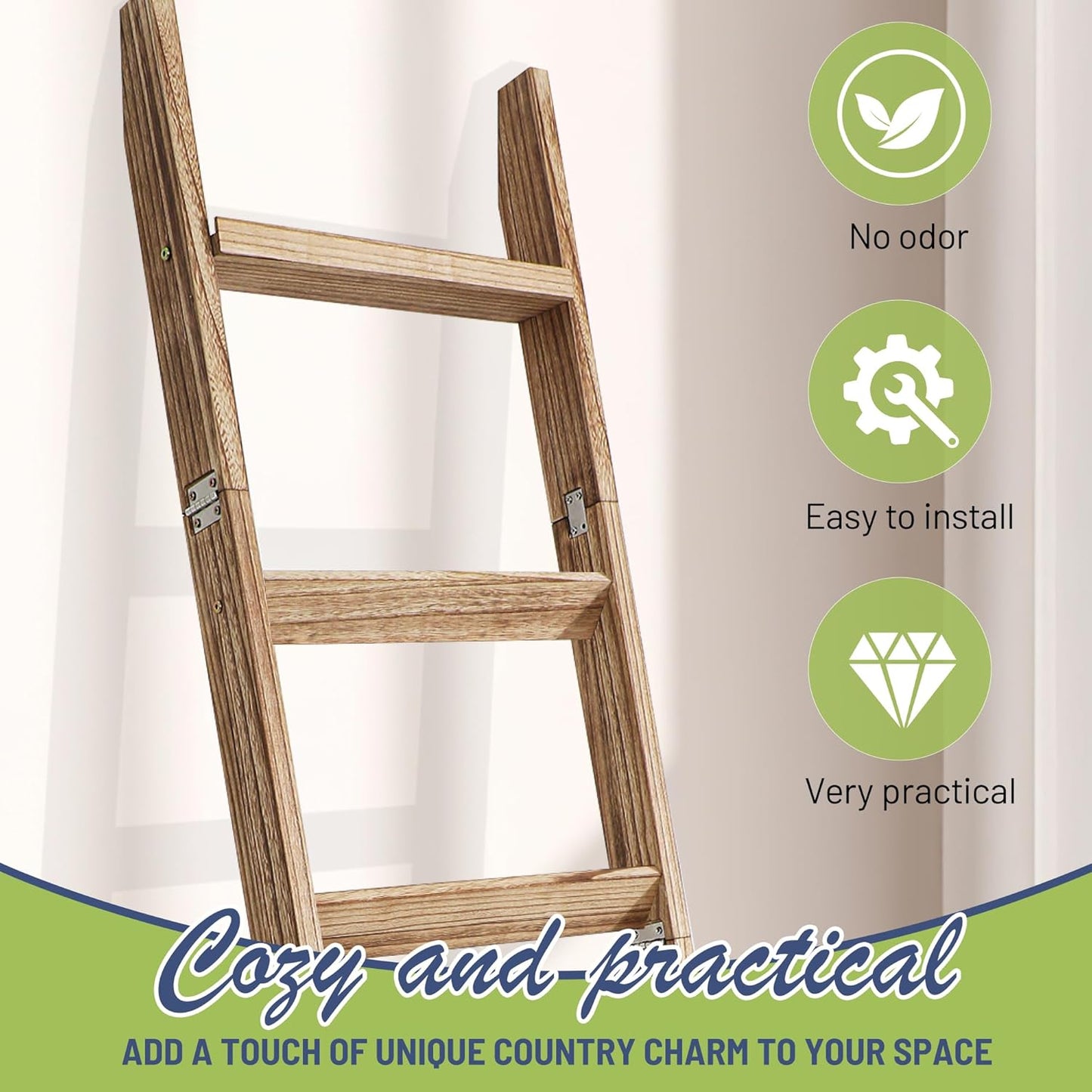 67" Wooden Blanket Ladders for The Living Room,5-Tier Ladder Shelf, Ladder Rack for Storage and Decor (Black)