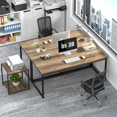 FOLUBAN Industrial Computer Desk - Rustic Wood & Metal Writing Table for Home Office | 60-Inch Oak
