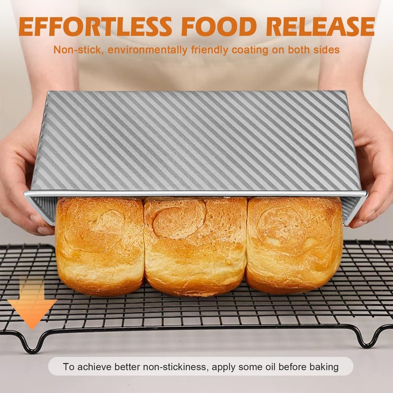 Dipanist 2.2lb Pullman Loaf Pan with Lid, Nonstick Carbon Steel Square Bread Pan for Baking Shokupan, Sandwich, Pain de Mie & Sourdough – Includes 6 Bonus Tools