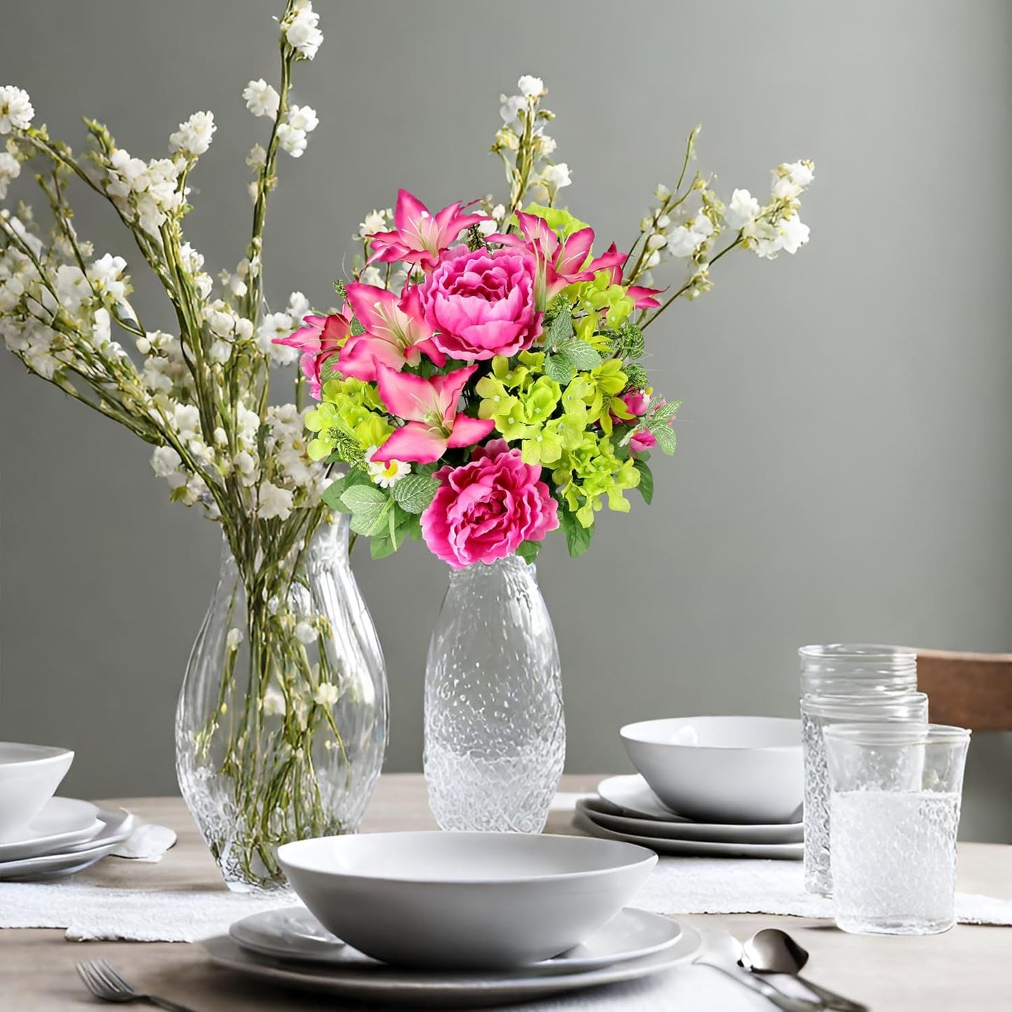 24-Stem Artificial Flower Arrangement - Mixed Roses & Carnations for Indoor/Outdoor Wedding & Home Decor - Spring Faux Flowers in Blue