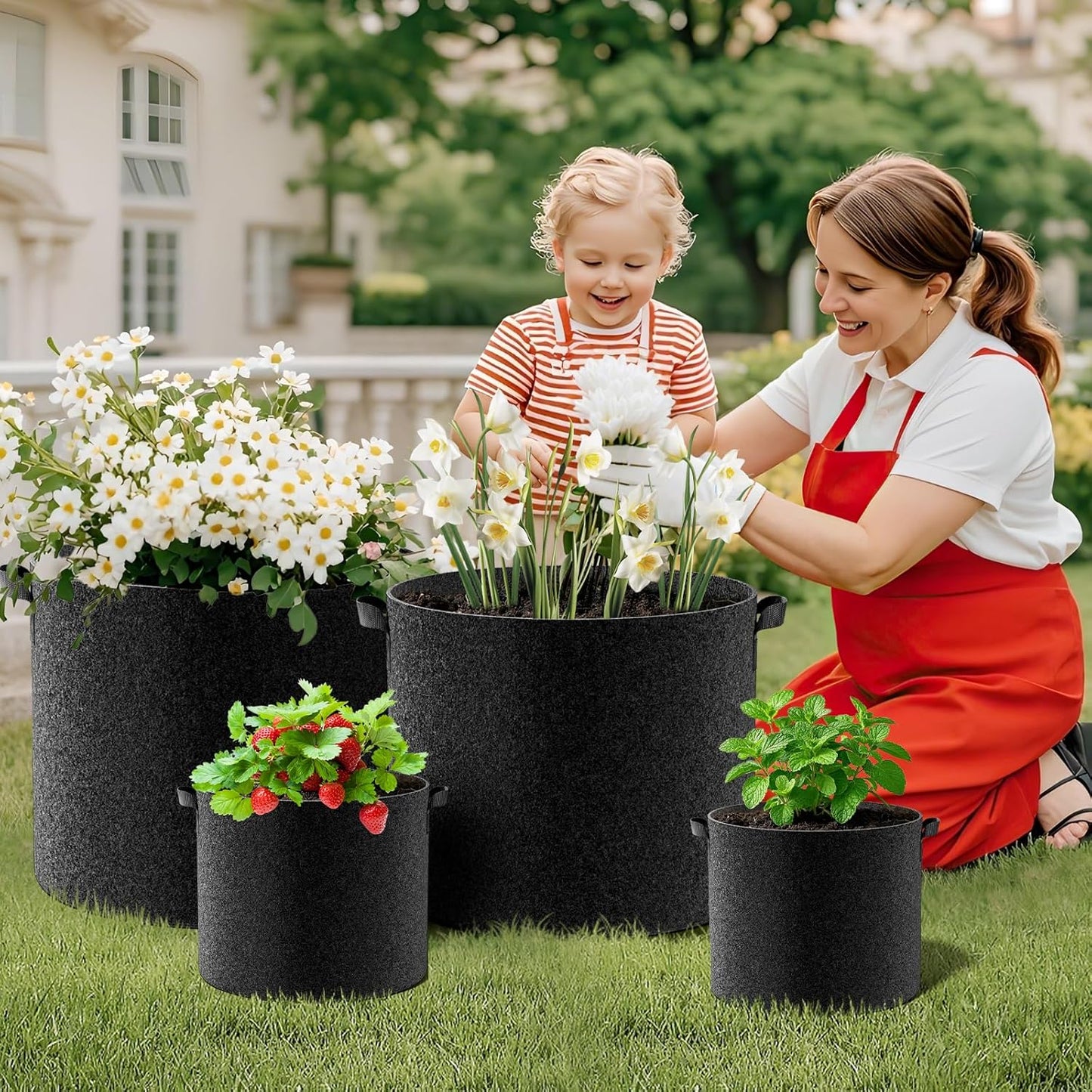 Land Guard 10 Gallon Fabric Grow Bags - 4-Pack Thickened Nonwoven Garden Pots with Handles | Black