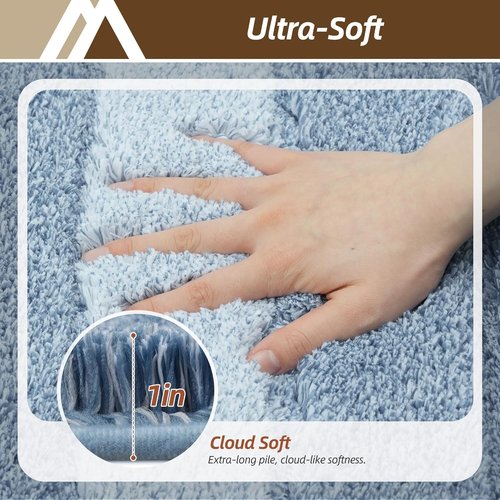 COSY HOMEER Bathroom Rug - Ultra Soft, Absorbent, Non-Slip TPR Backing - 24"x17", Blue Shaggy Mat