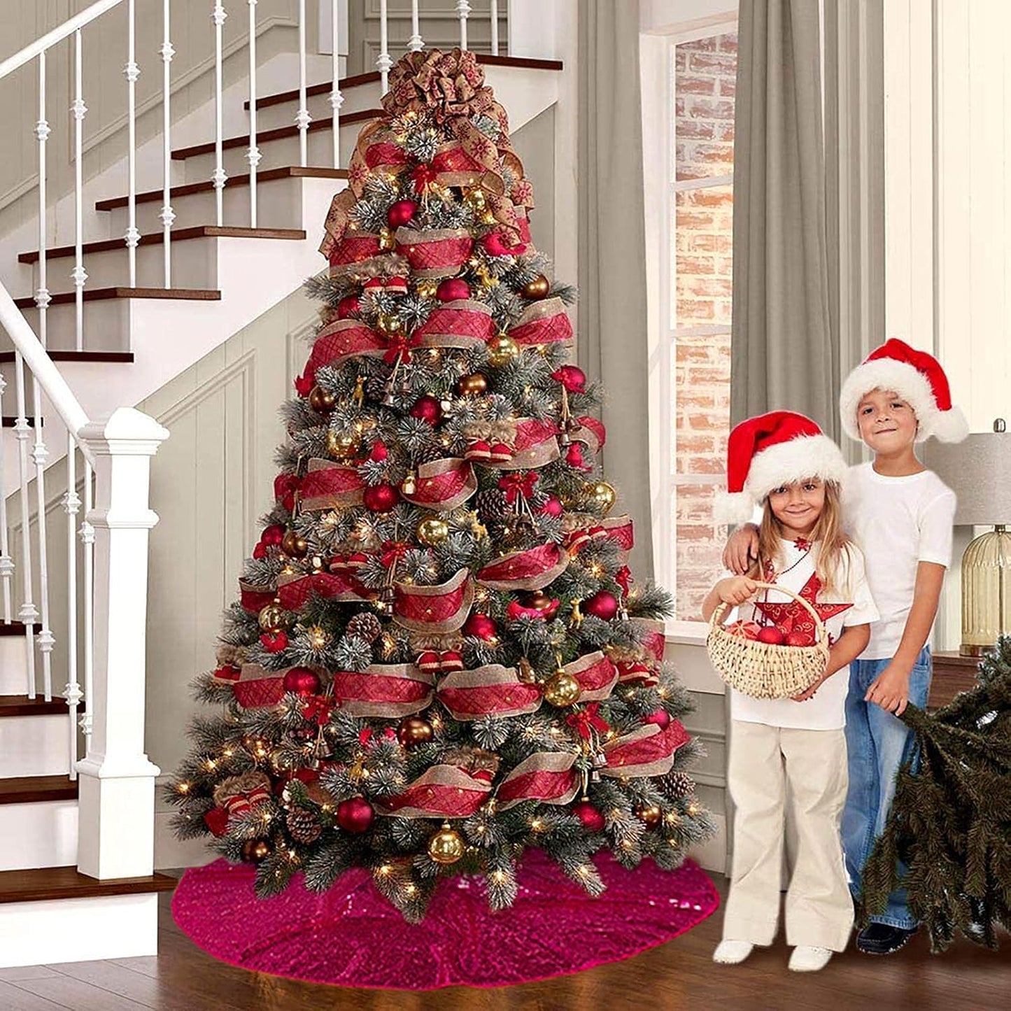 48-Inch Silver Sequin Christmas Tree Skirt - Reusable Holiday Decor for Festive Parties