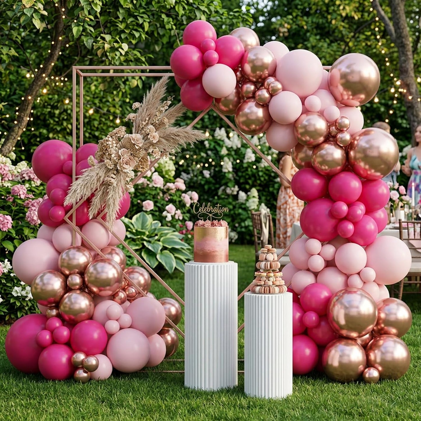 RUBFAC Balloon Garland Kit - 129pcs Latex Balloons in Baby Pink & Hot Pink | 5-18 Inch Sizes for Parties