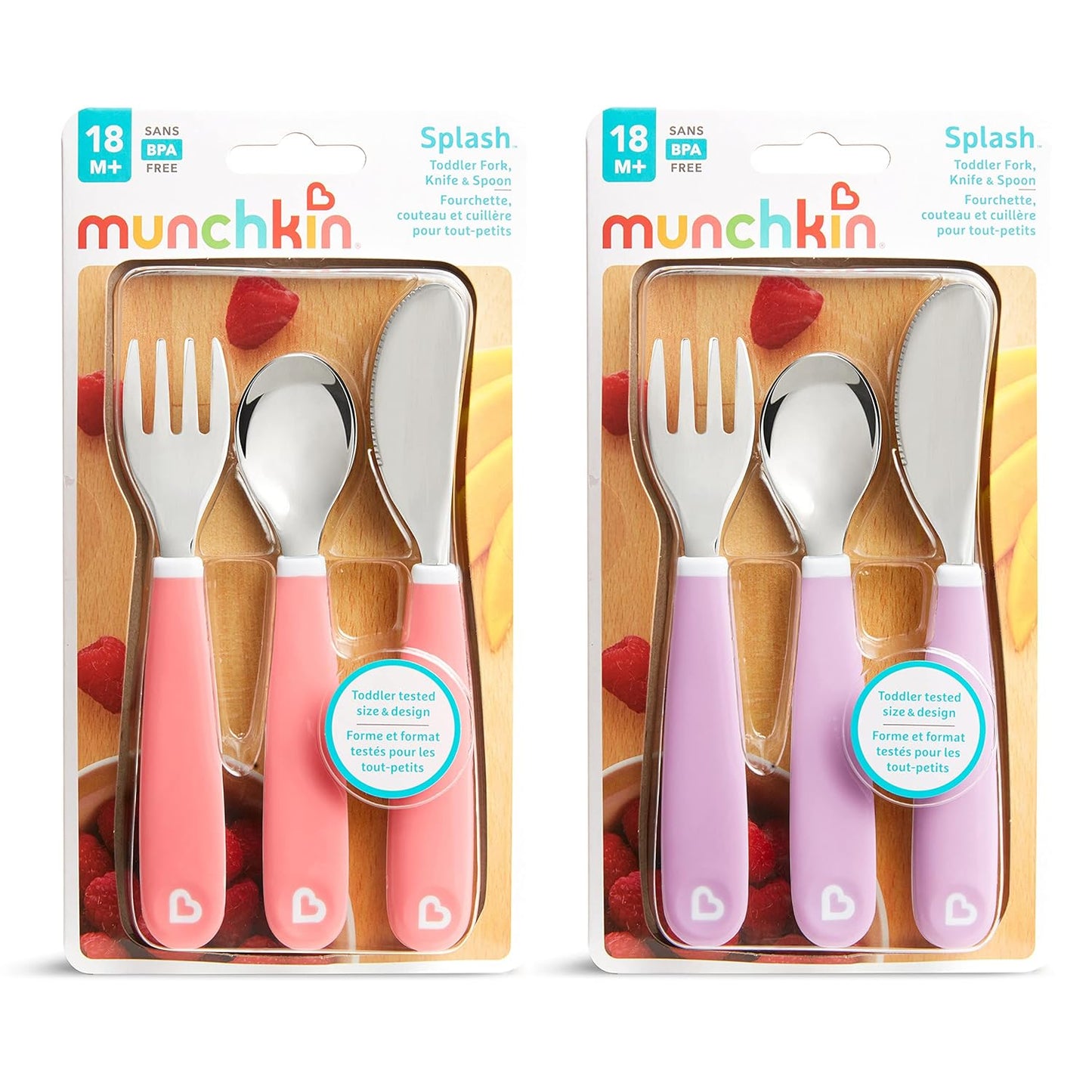 Munchkin® Splash™ Toddler Utensil Set - Fork, Knife & Spoon, 6 Pack in Pink/Purple