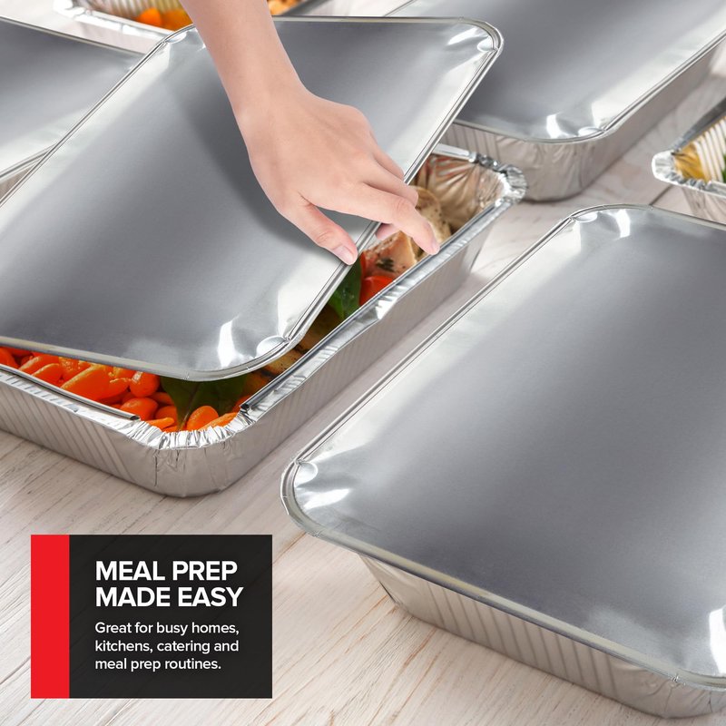 Stock Your Home 9x13 Disposable Baking Pan Covers (25 Pack) Heavy-Duty Aluminum Cake Pans Lids, Sturdy, Sealable Covers for Food Containers, Leak-Free + Safe Transport & Storage For Catering